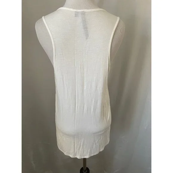 Bellatrix Cream Embroidered Wooden Beaded Scallop Design Neckline Tank Top - Picture 7 of 10